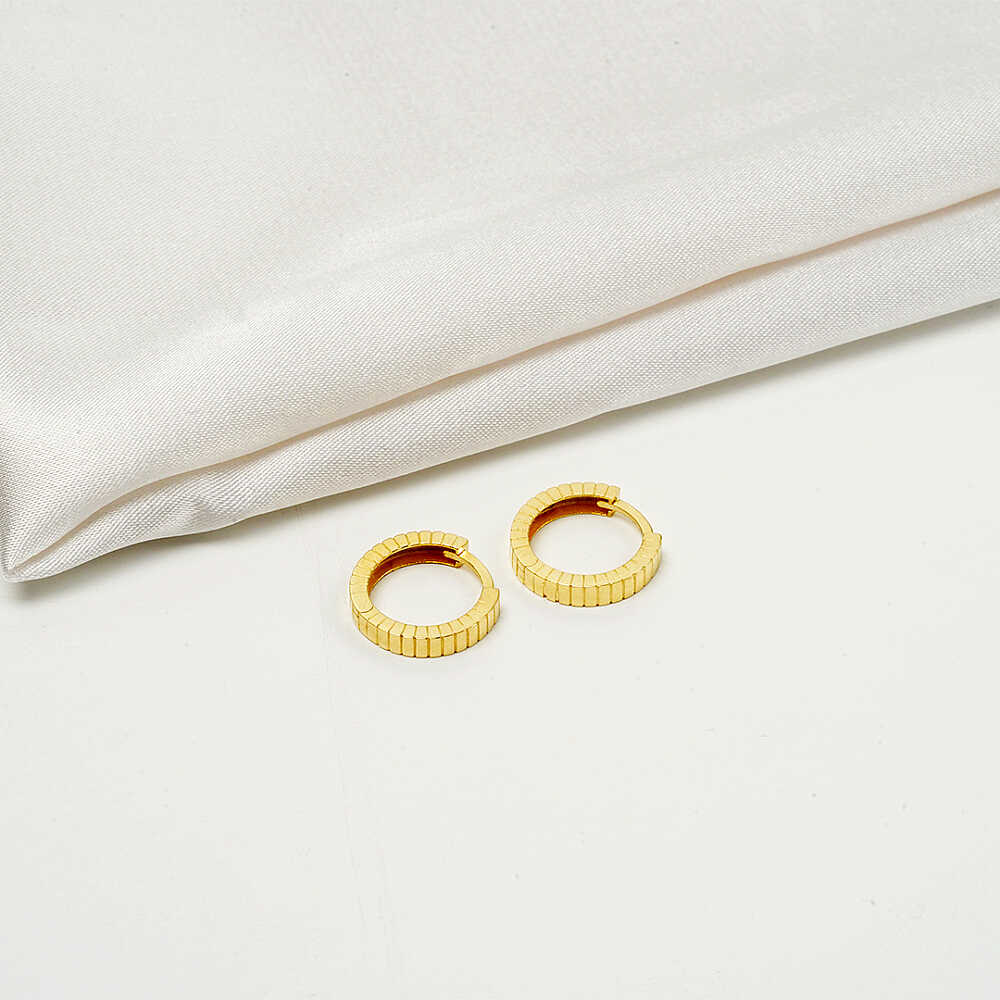 14 Ayar 1,4cm Dilimli Halka Altın Küpe - 3