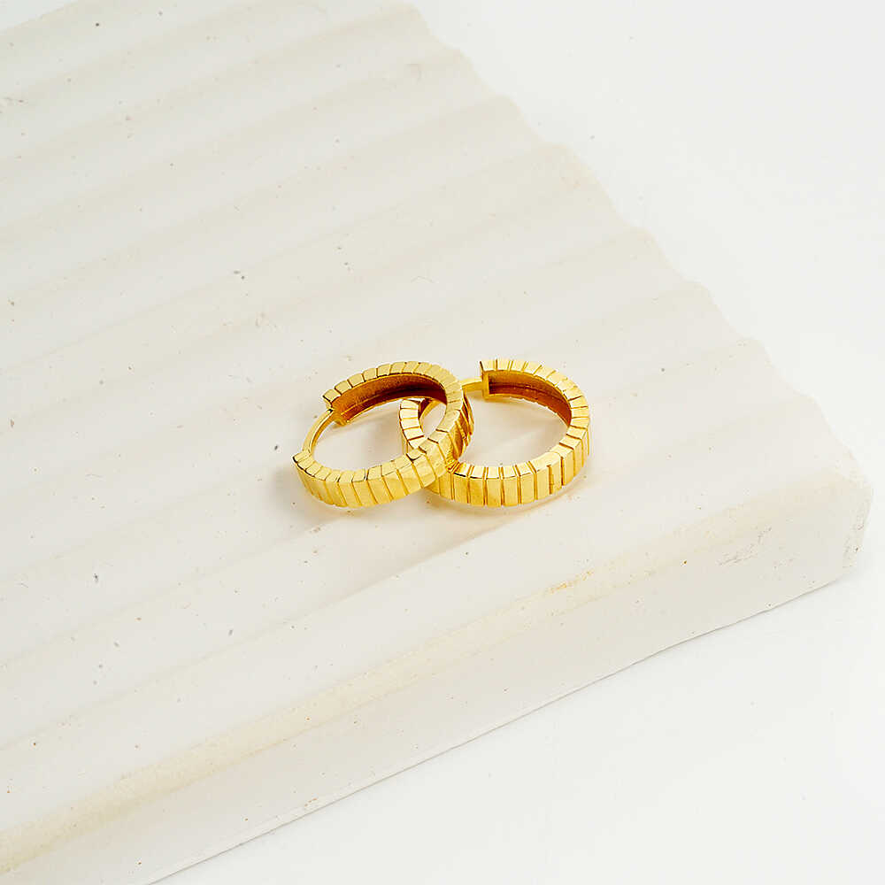 14 Ayar 1,8cm Dilimli Halka Altın Küpe - 2
