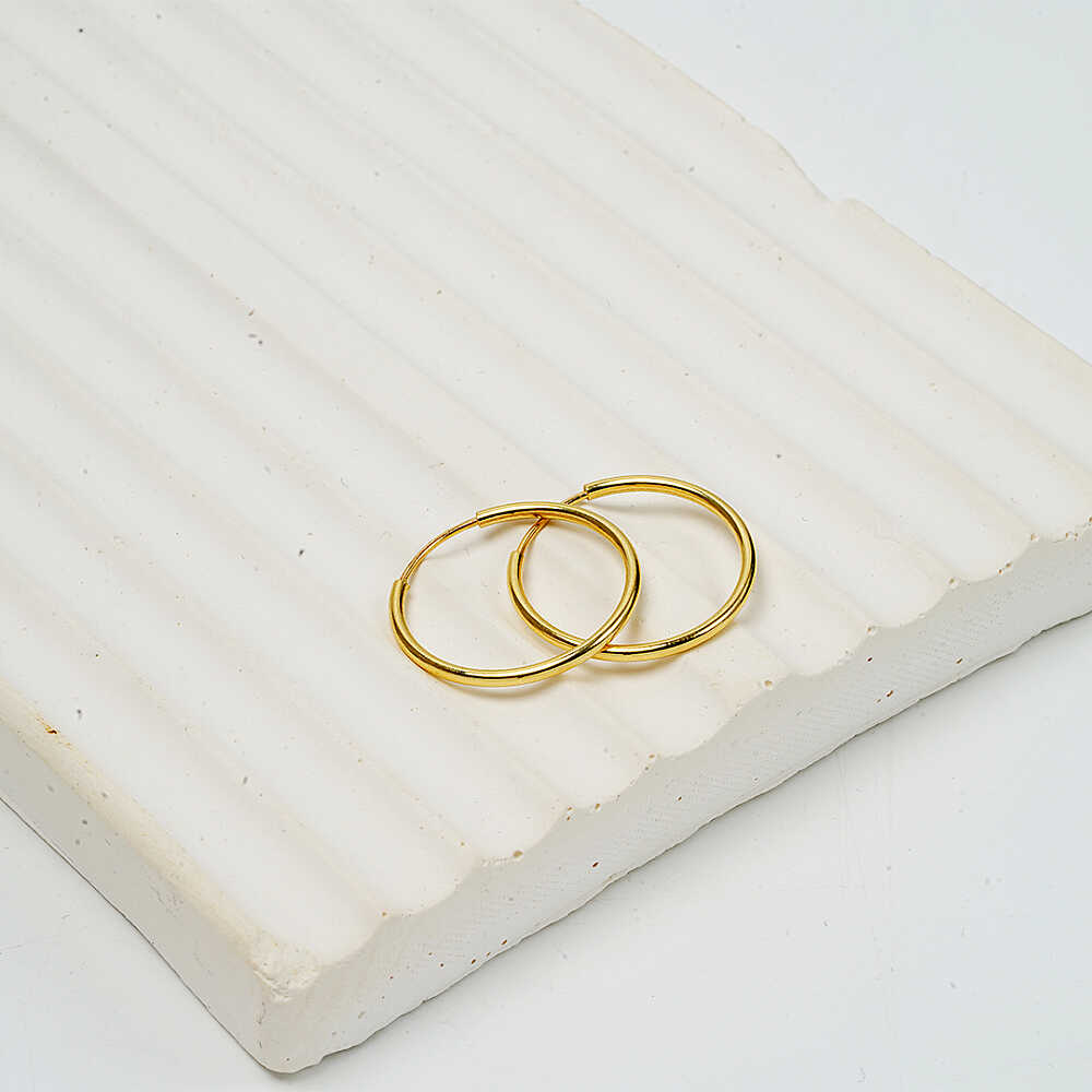 14 Ayar 1,90 cm Halka Altın Küpe - 3