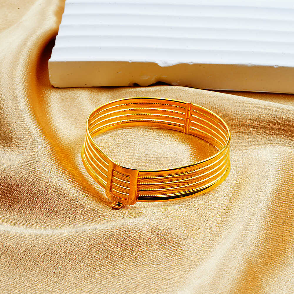 14 Ayar 5 Sıralı Hasır Altın Kelepçe Bilezik - 3