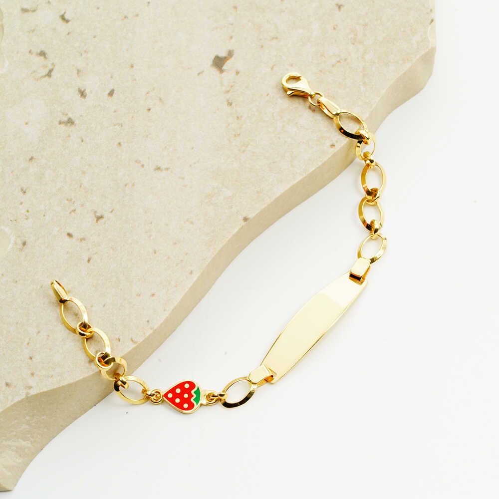 14 Ayar Çilek Mineli Altın Çocuk Künyesi - 3