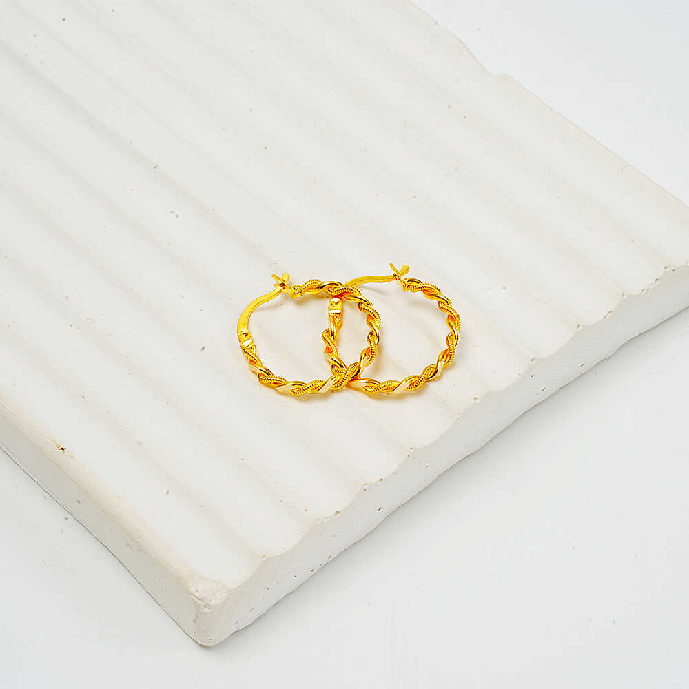 2,0cm Burma Altın 14 Ayar Halka Küpe - 2