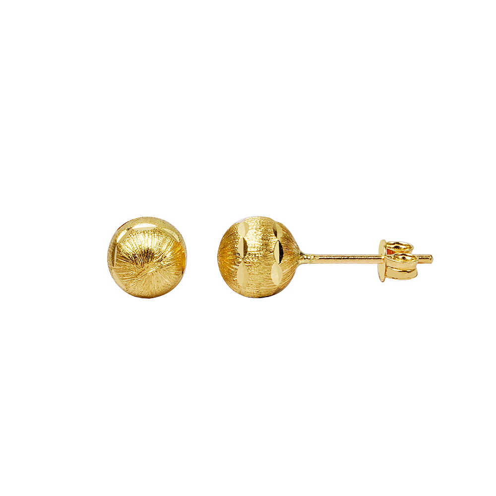 7mm 14 Ayar Kumlu Altın Top Küpe - 1
