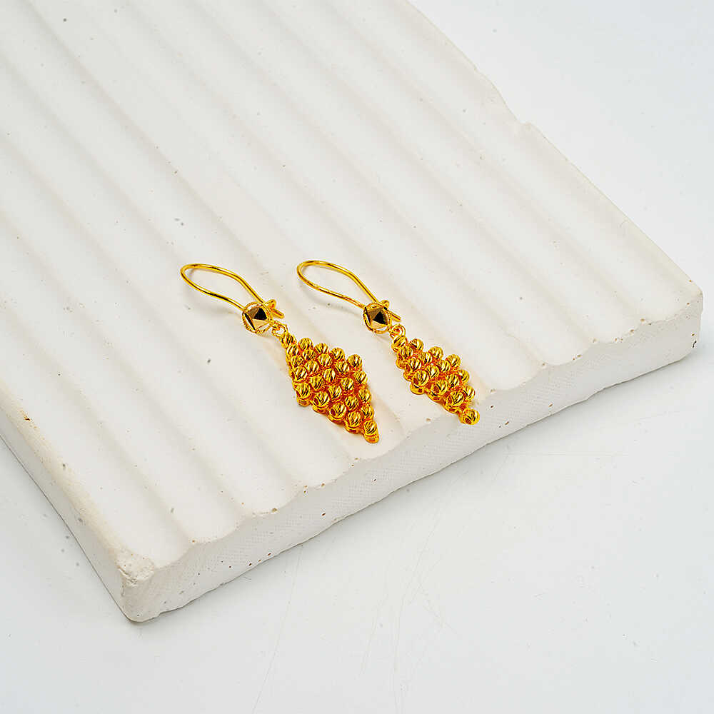 Baklava 14 Ayar Dorikalı Sallantılı Altın Küpe - 3