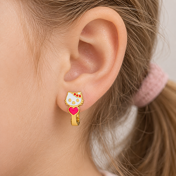 Kalpli Hello Kitty Altın Çocuk Küpesi - RÜYA KUYUMCULUK (1)